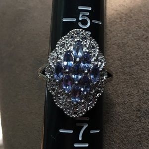 Blue Tanzanite & white Topaz 925  Silver Ring 6